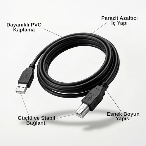 Furalis USB to USB-B Yazıcı Tarayıcı Printer Kablosu (1.5 METRE) - PC ve Laptop ile Yazıcı Ara Bağlantı Data Kablosu - MIDI Klavye, Ses Kartı, Dijital Piyano - DJ ve Müzik Ekipmanları Uyumlu