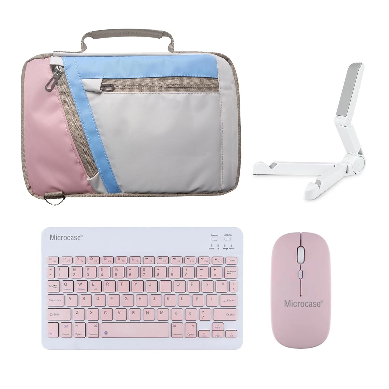Microcase Xiaomi Redmi Pad 2 Pro 12.1 inch ile Uyumlu Tablet Çanta+Türkçe Bluetooth Klavye +Mouse+ Standı - Pembe AL4382