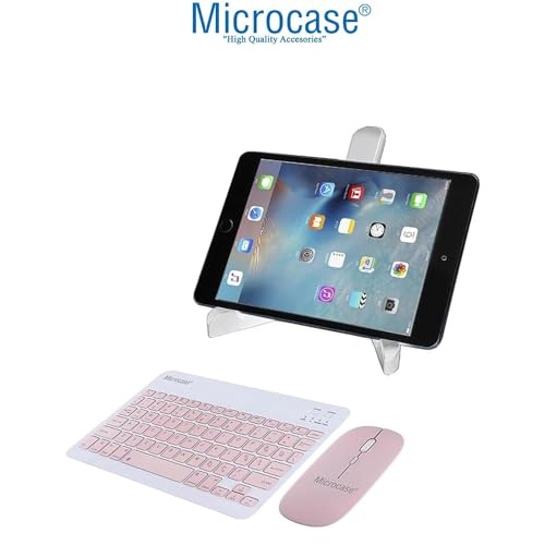 Microcase Xiaomi Redmi Pad 2 Pro 12.1 inch ile Uyumlu Tablet Çanta+Türkçe Bluetooth Klavye +Mouse+ Standı - Pembe AL4382