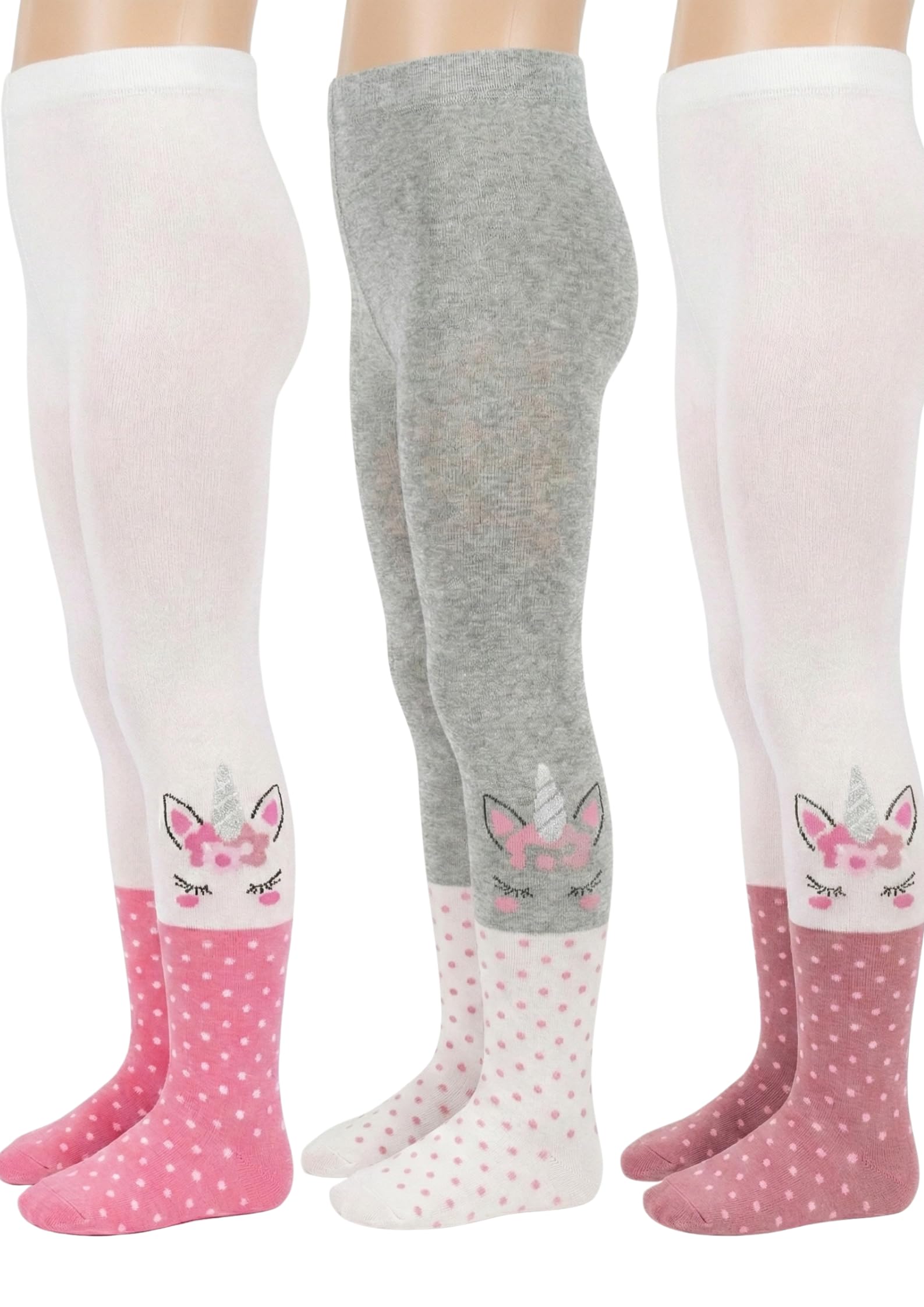 Hstore Kız Çocuk 3'lü Paket Unicorn Desenli Puantiyeli Pamuklu Külotlu Çorap Seti (11-12 Yaş)