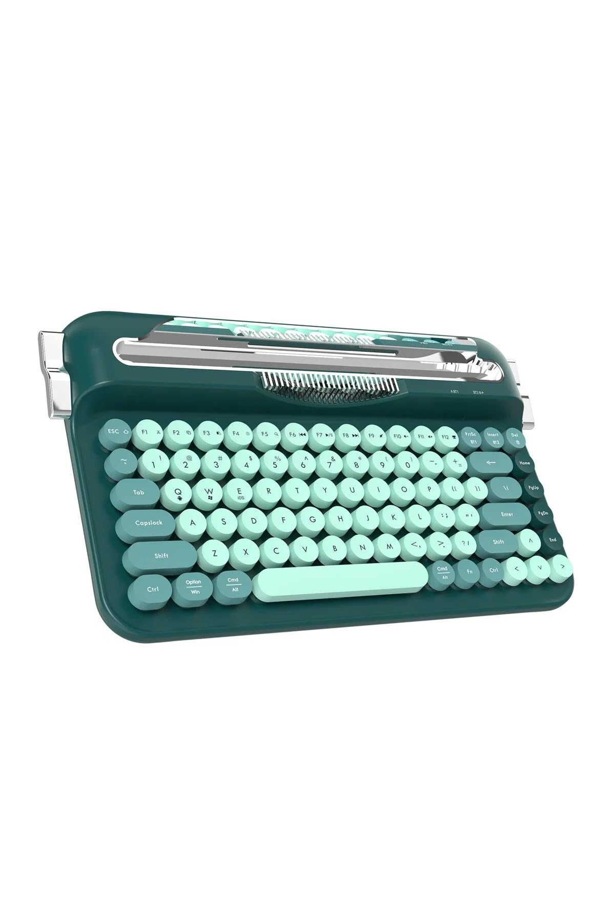 Coverzone Kablosuz Bluetooth ve 2.4G Çift Modlu Retro Daktilo Tasarımlı Klavye – Yuvarlak Tuşlu, Tablet & Telefon Standlı, Ergonomik, Pille Çalışan, Sessiz ve Konforlu AJAZZ AF84 (AF84 - Yeşil)