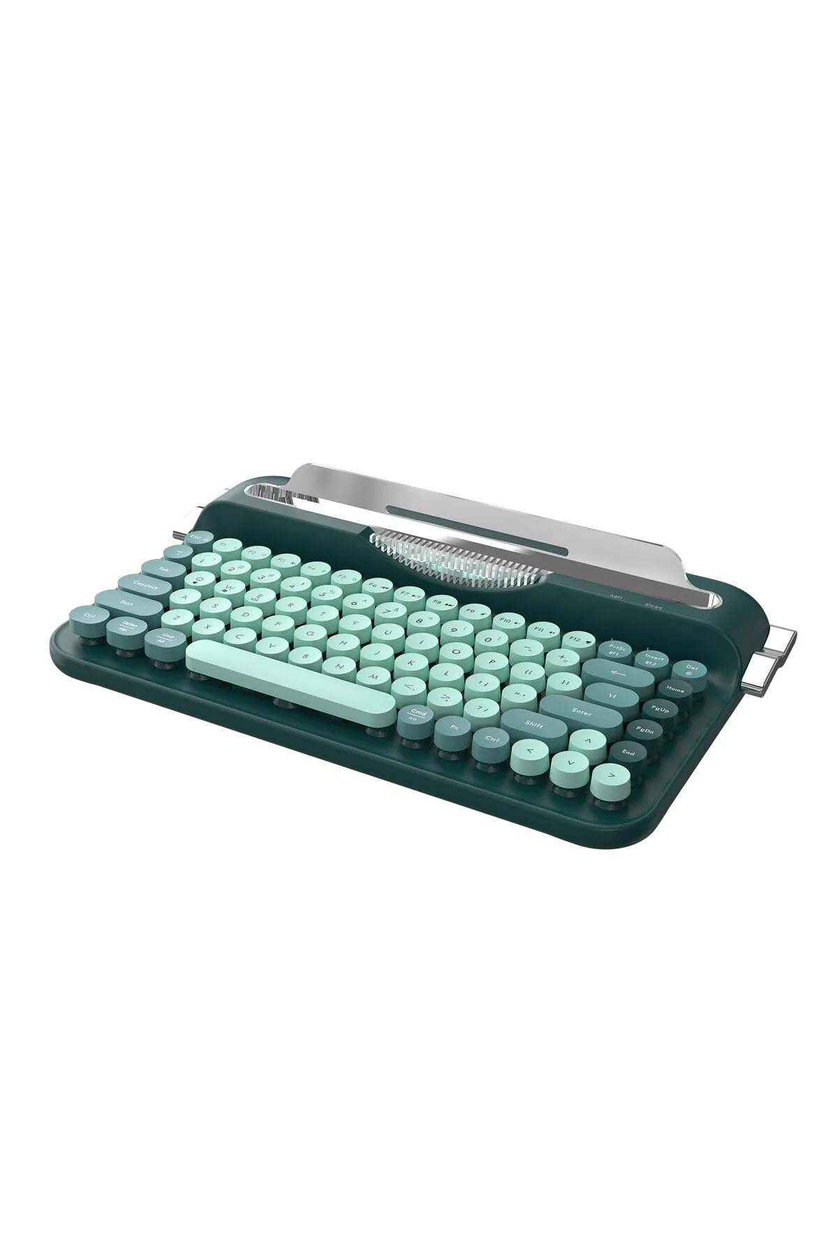 Coverzone Kablosuz Bluetooth ve 2.4G Çift Modlu Retro Daktilo Tasarımlı Klavye – Yuvarlak Tuşlu, Tablet & Telefon Standlı, Ergonomik, Pille Çalışan, Sessiz ve Konforlu AJAZZ AF84 (AF84 - Yeşil)