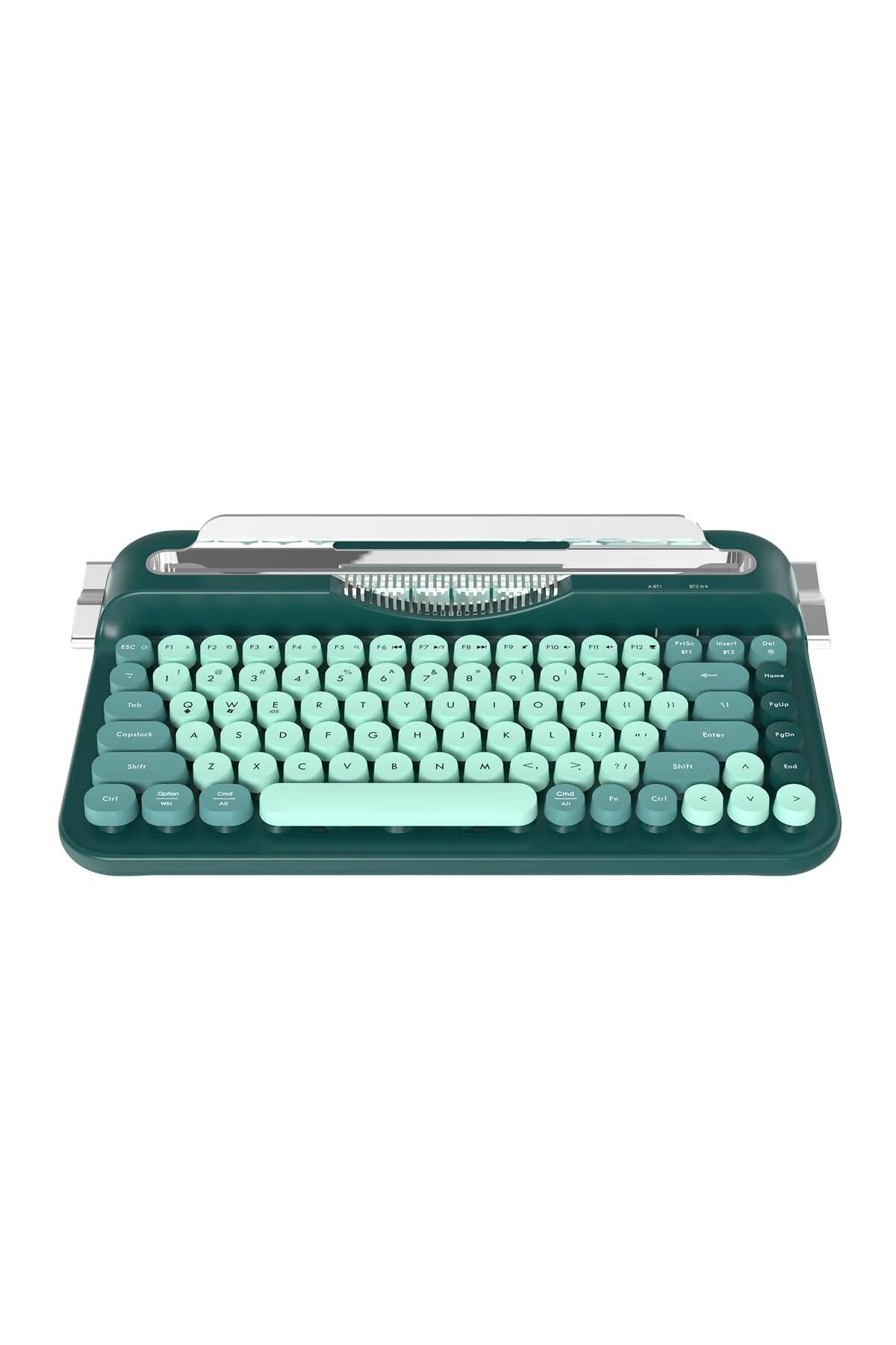 Coverzone Kablosuz Bluetooth ve 2.4G Çift Modlu Retro Daktilo Tasarımlı Klavye – Yuvarlak Tuşlu, Tablet & Telefon Standlı, Ergonomik, Pille Çalışan, Sessiz ve Konforlu AJAZZ AF84 (AF84 - Yeşil)