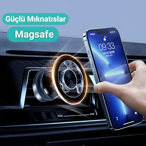 Romofy Manyetik Telefon Tutucu MagSafe İle Uyumlu Havalandırma İçin [Güçlü Mıknatıslar] - Kancalı Cep Telefonu Tutacağı Araba Telefon Tutucu - Izgara Klipsli Oto Tutucu