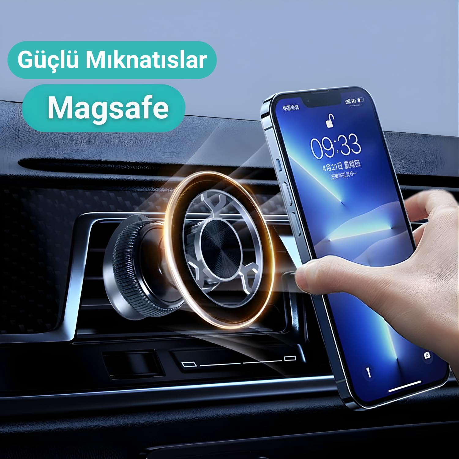Romofy Manyetik Telefon Tutucu MagSafe İle Uyumlu Havalandırma İçin [Güçlü Mıknatıslar] - Kancalı Cep Telefonu Tutacağı Araba Telefon Tutucu - Izgara Klipsli Oto Tutucu