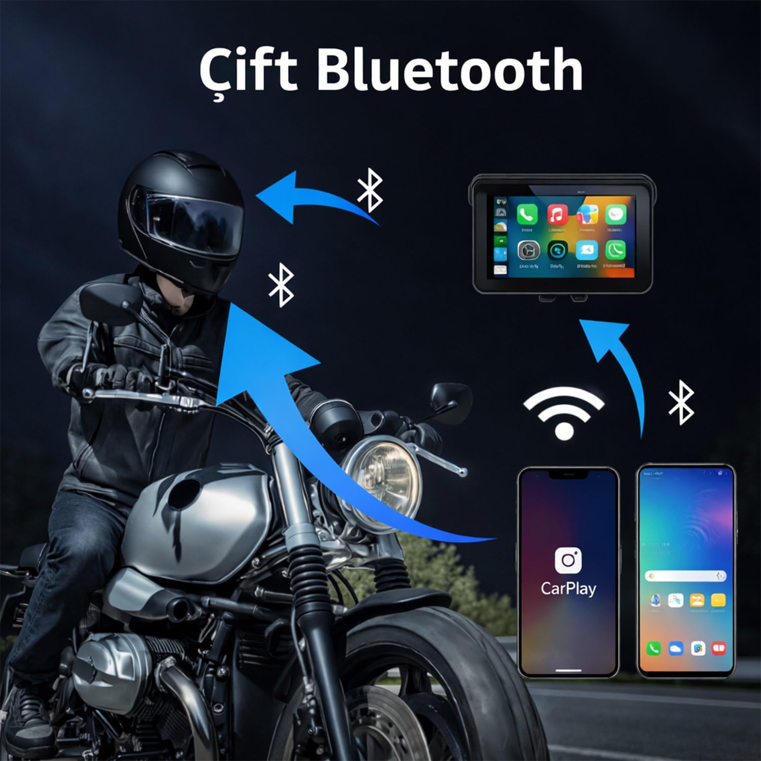 GP VOVEL M-790 6.25” Ekran Ön Arka Kameralı Motosiklet CarPlay Android Auto Multimedya Navigasyon Sistemi