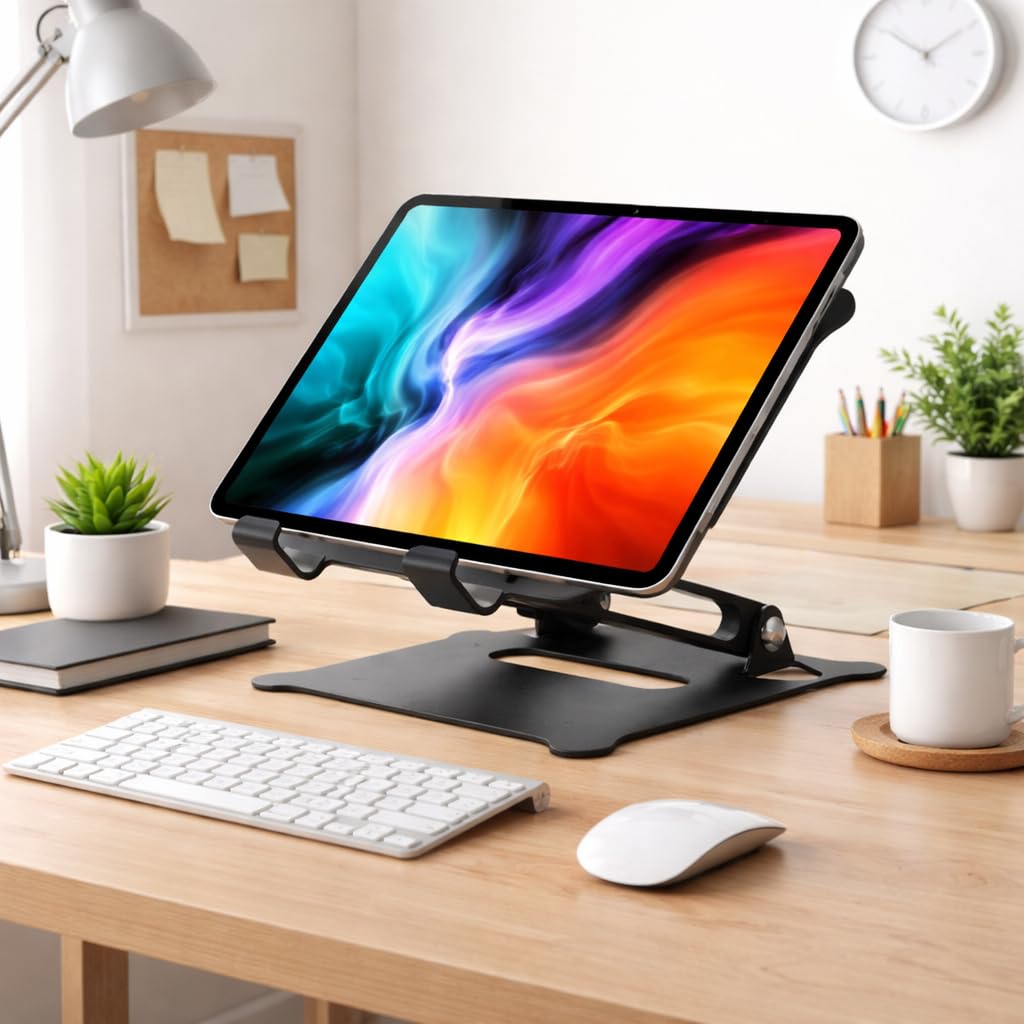 Coverzone Ayarlanabilir Katlanabilir Tablet Standı 370g | Paslanmaz Çelik Tablet Tutucu, Açı Ayarlı, Portatif Masaüstü Tablet Standı, Sadece iPad ile Uyumlu Stant | Z19