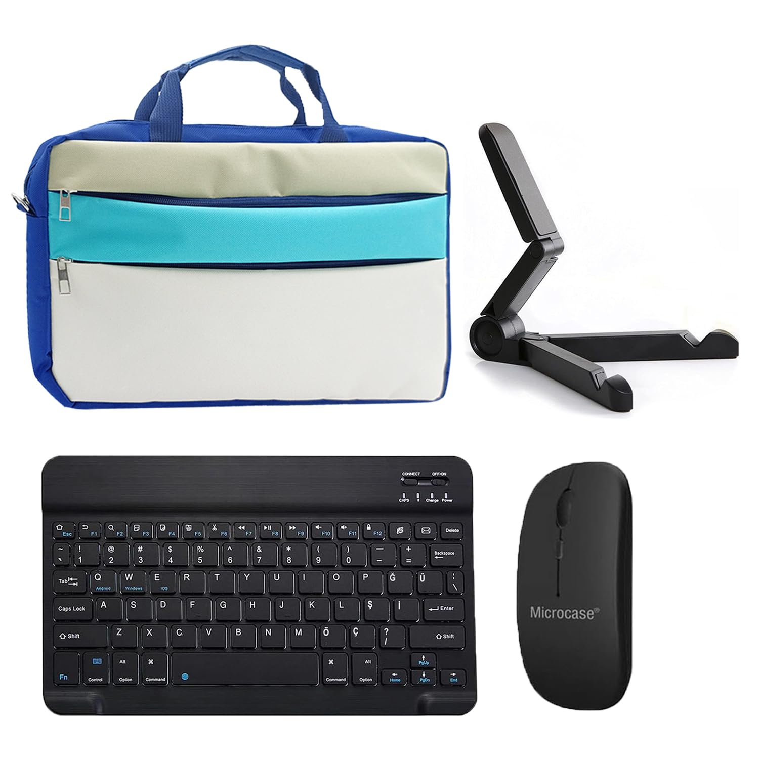 Microcase Samsung Galaxy Tab A11 Plus 11 inch ile uyumlu Tablet Çanta+Bluetooth Klavye+Mouse+Tablet Standı Siyah-AL4840