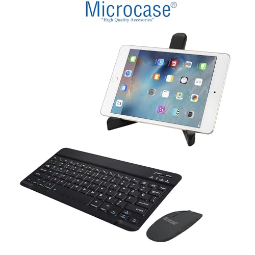 Microcase Samsung Galaxy Tab A11 Plus 11 inch ile uyumlu Tablet Çanta+Bluetooth Klavye+Mouse+Tablet Standı Siyah-AL4840