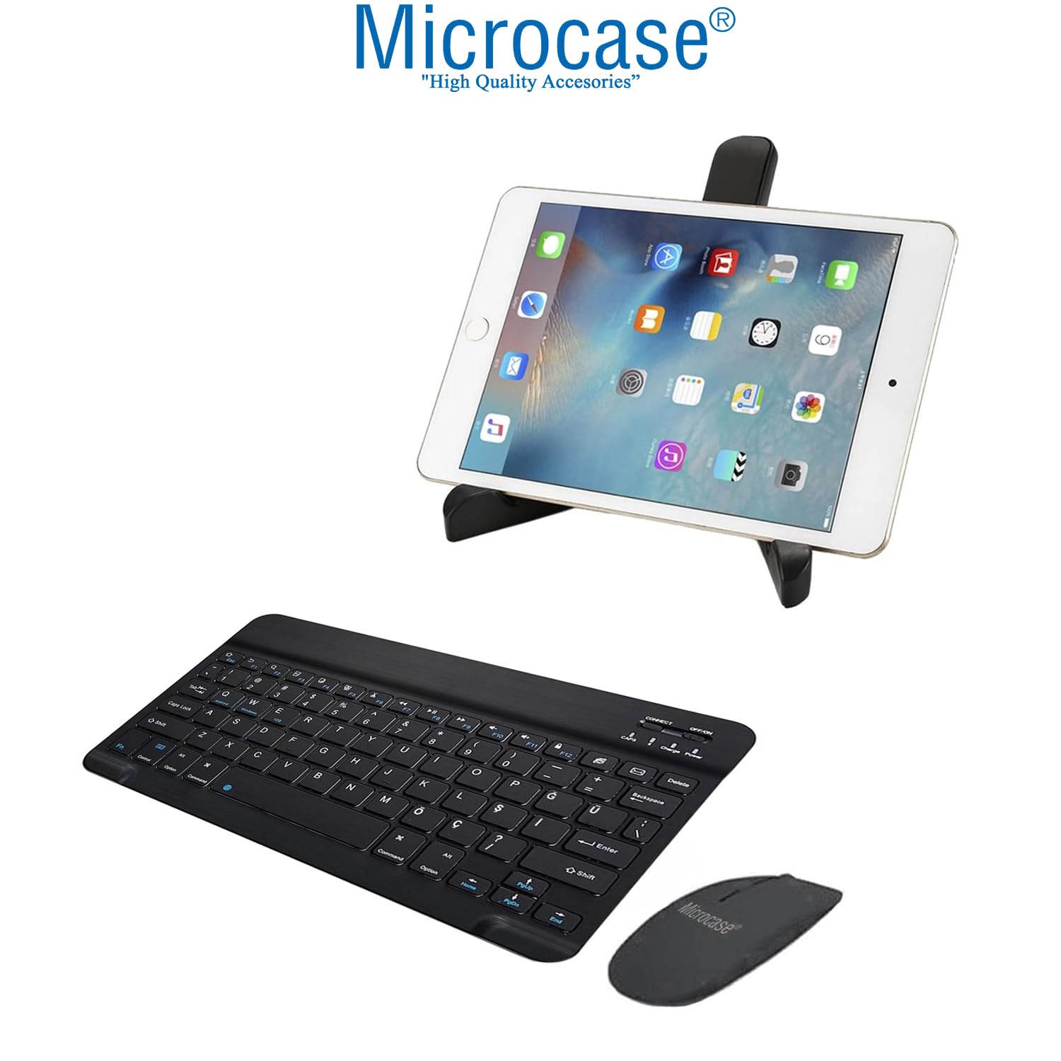Microcase Samsung Galaxy Tab A11 Plus 11 inch ile uyumlu Tablet Çanta+Bluetooth Klavye+Mouse+Tablet Standı Siyah-AL4840