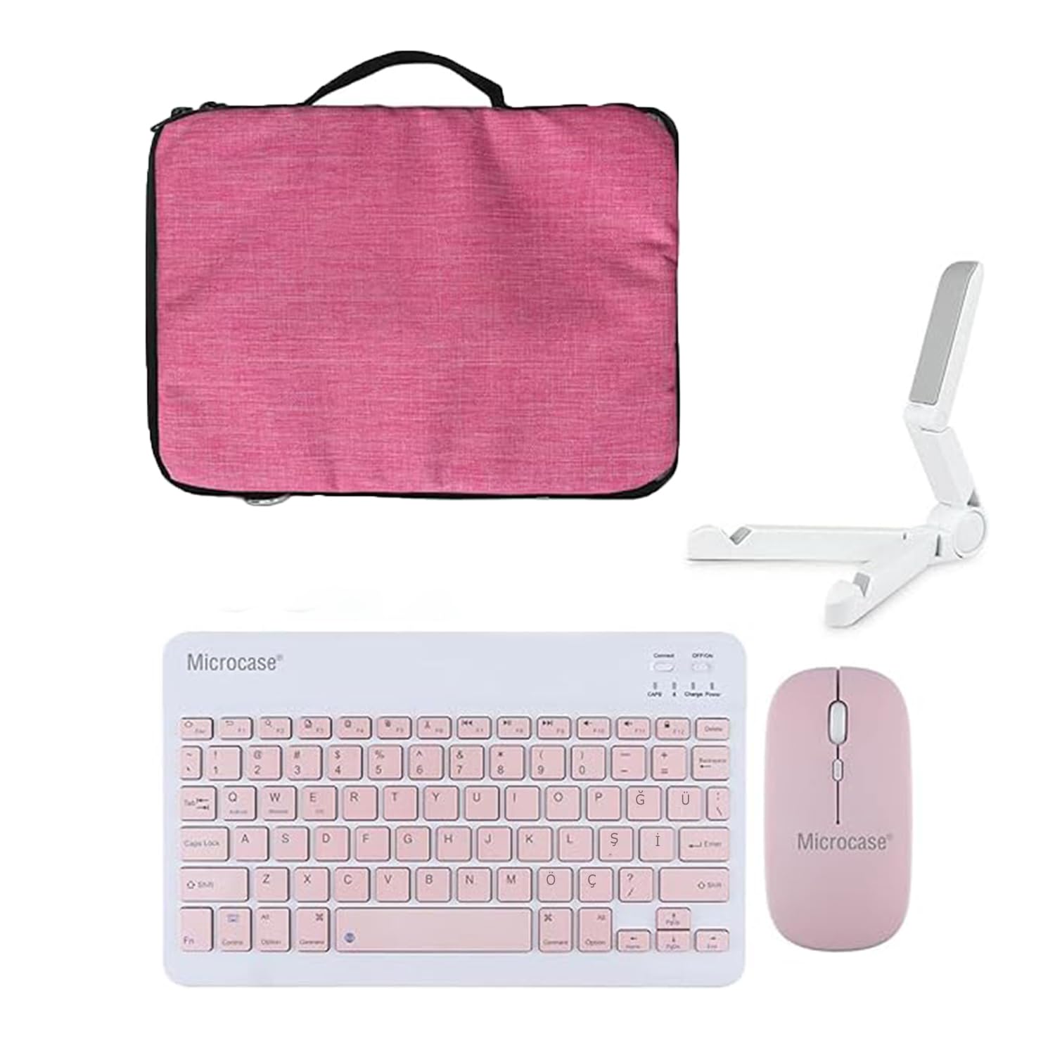 Microcase Apple iPad A16 11. Jenerasyon 2025 Tablet Uyumlu Tablet Çanta+Türkçe Bluetooth Klavye +Mouse+ Standı - Pembe AL8127