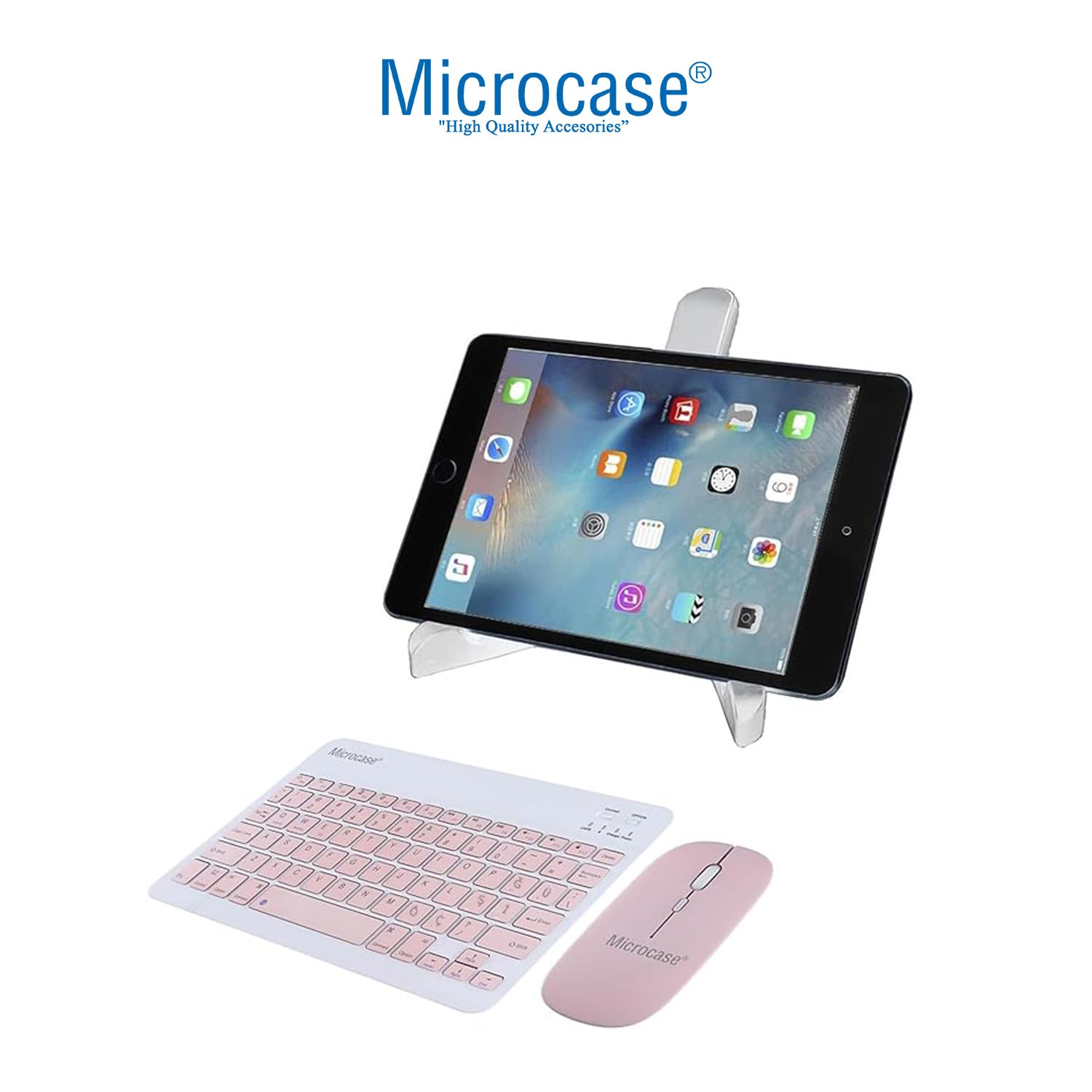Microcase Apple iPad A16 11. Jenerasyon 2025 Tablet Uyumlu Tablet Çanta+Türkçe Bluetooth Klavye +Mouse+ Standı - Pembe AL8127