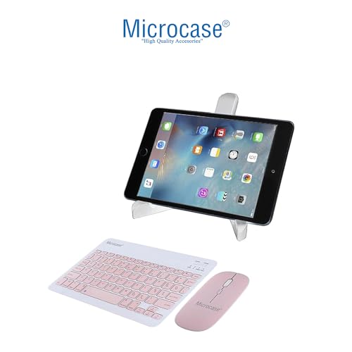 Microcase Apple iPad A16 11. Jenerasyon 2025 Tablet Uyumlu Tablet Çanta+Türkçe Bluetooth Klavye +Mouse+ Standı - Pembe AL8127