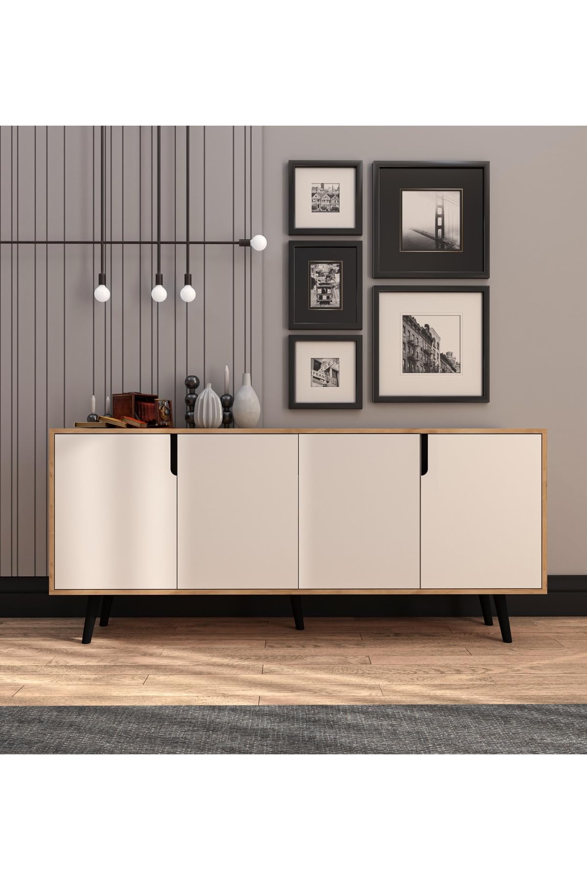 VM VERTEX MOBİLYA Latina Modern Konsol 180 Cm Safir Meşe - Beyaz Safir Meşe-Beyaz 45 x 180