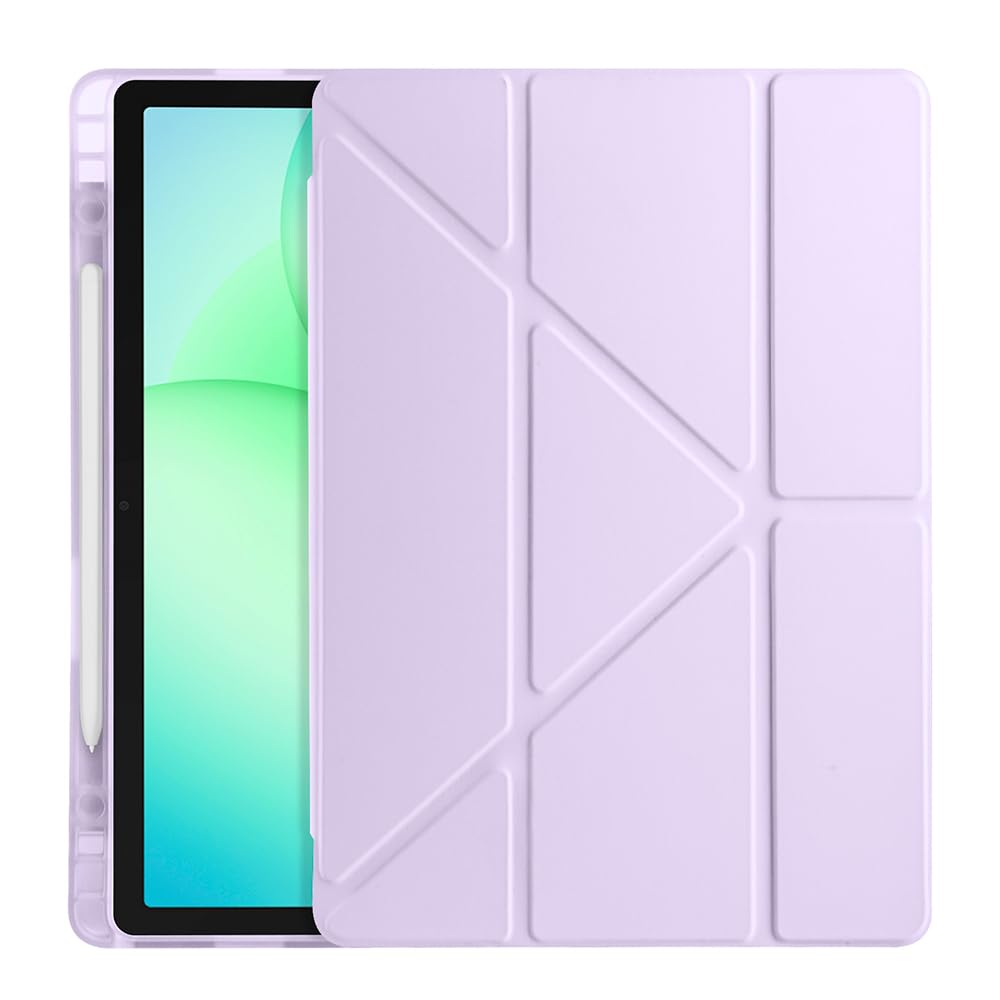 Elfia Samsung Galaxy Tab A11 Plus ile Uyumlu Silikon 4 Farklı Stand Olabilen Kalem Bölmeli Tablet Kılıf Lila