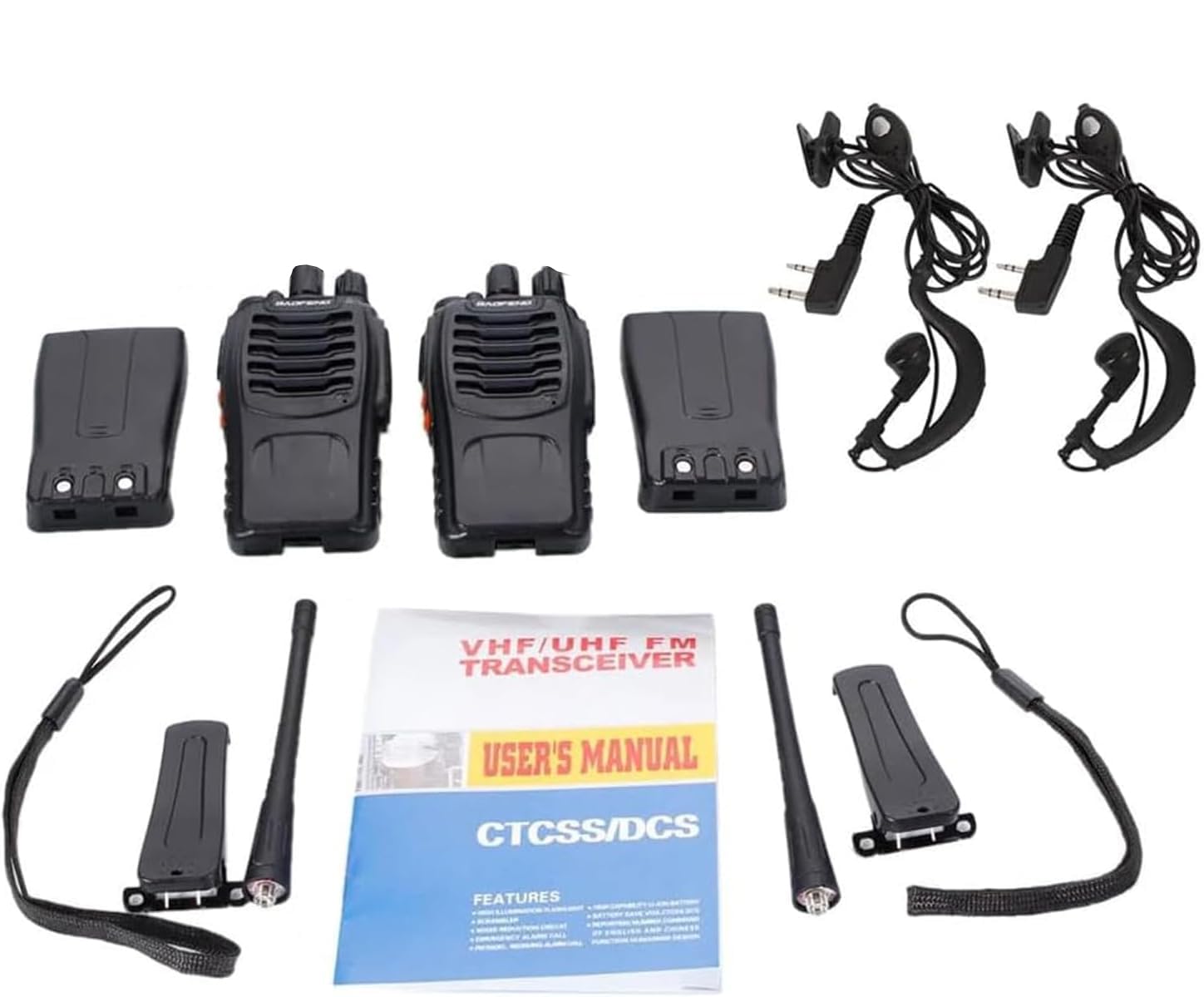Coverzone 2 Adet BF-888S PMR446 El Telsizi 16 Kanal 446MHz-446.2Mhz 0.5W VOX CTCSS DCS Gürültü Azaltma Uzun Menzil Dahili Fener Şarjlı Batarya Walkie Talkie, 140 gr