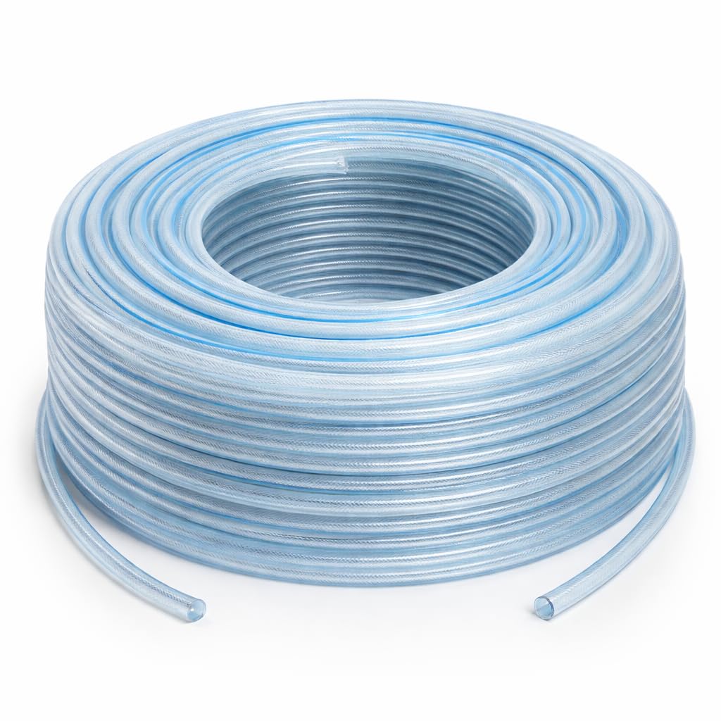 Örgülü Şeffaf Bahçe Hortumu (50 Metre) Dayanıklı 3 Katlı Sağlam Çeşme Su Sulama Yıkama 12.5 mm 1/2"