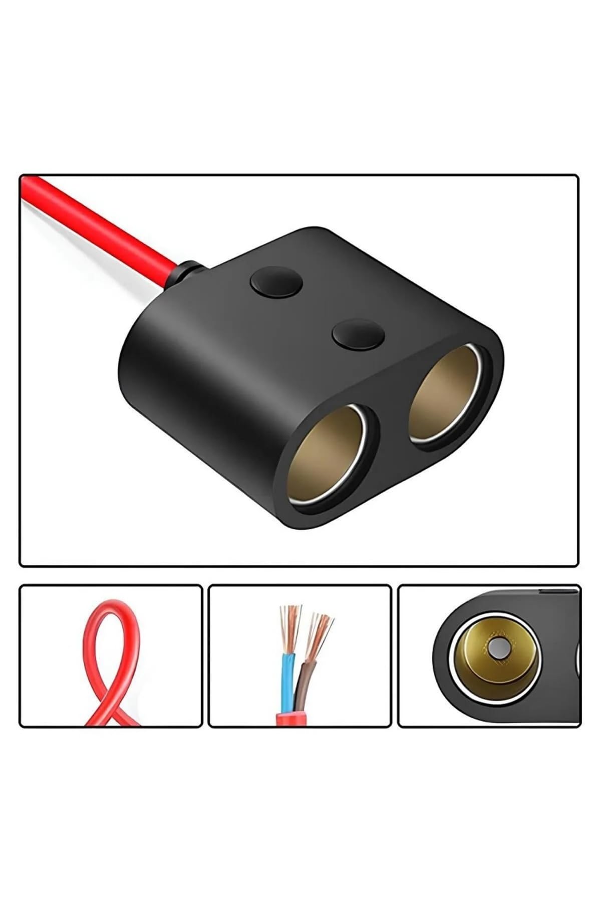 Derwell 1.5 Metre Çakmak Uzatma Kablosu 2li 12v/24v Çakmak Çoklayıcı 2 Port Oto Çakmak Çoğaltıcı Kablo, Drwl2portckmk2