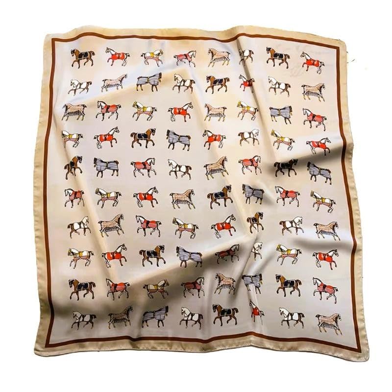 At Desenli Fular, Bej, 70x70 cm, Polyester, Klasik Stil, Kadın