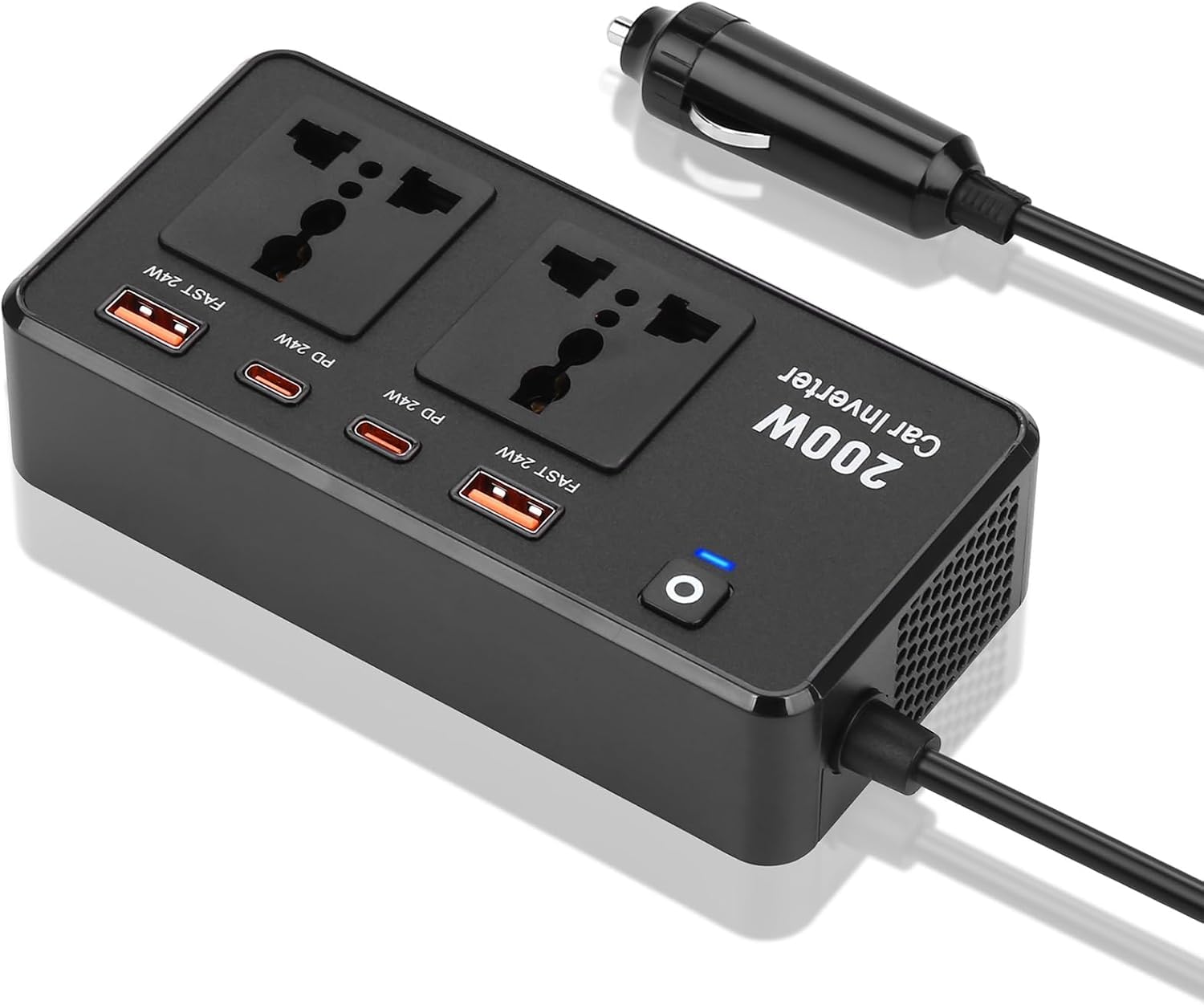 Araç Oto Çakmak Inverter Araç Içi Sarj Istasyonu Çoklu Sarj 2 Usb 2 Priz 2 Type-c Şarj Çıkışlı 200w AC 220V Siyah
