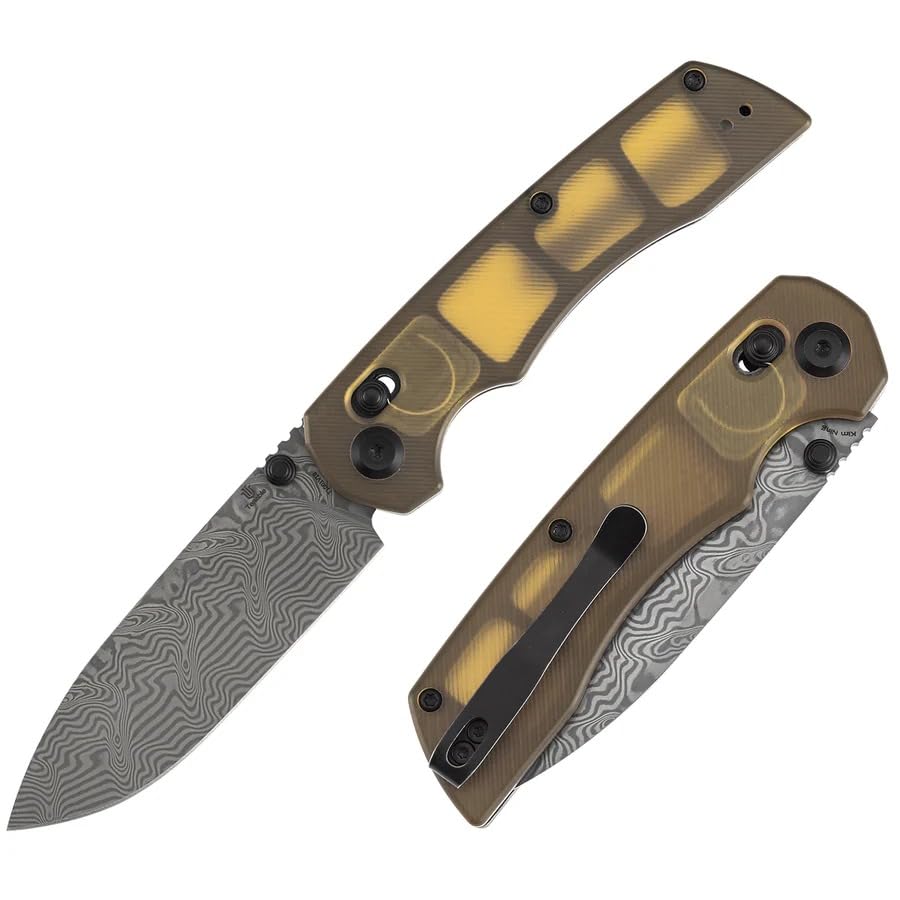 Tenable Kryo | Çapraz Kilitli | Amber PEI/Ultem Sap | Damascus Çelik Çakı | T1001V10