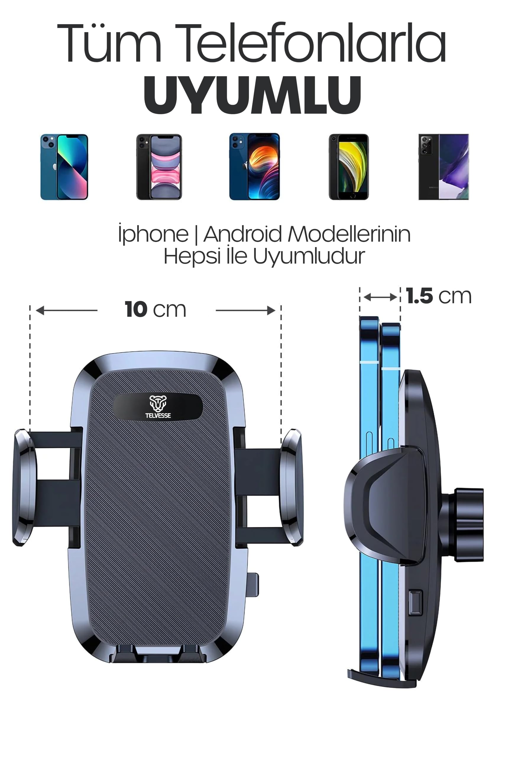 2 MODLU Klima + Torpido Araç Telefon Tutacağı Cam Havalandırma Vantuzlu Araba Telefon Tutucu TT01