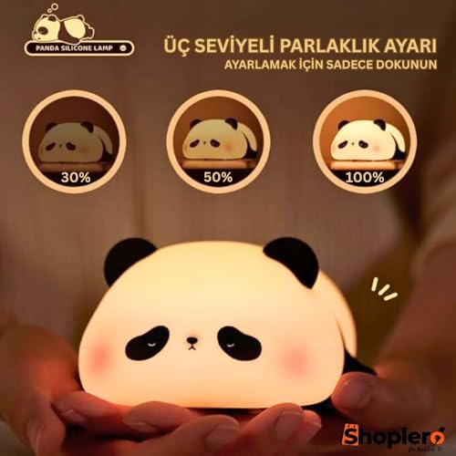 Shoplero Panda Gece Lamba, LED Yumuşacık Sevimli Lamba, Çocuklar için Gece Lambası, Silikon Panda Işığı, Kısılabilir Kız Bebek Yatak Odası Gece Lambası, Emzirme Kreş Dekoru için Şarj Edilebilir