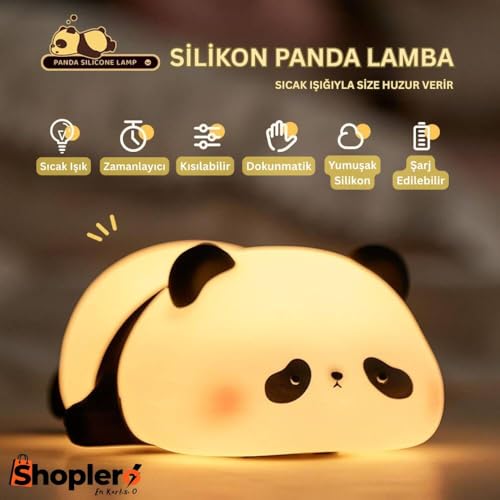 Shoplero Panda Gece Lamba, LED Yumuşacık Sevimli Lamba, Çocuklar için Gece Lambası, Silikon Panda Işığı, Kısılabilir Kız Bebek Yatak Odası Gece Lambası, Emzirme Kreş Dekoru için Şarj Edilebilir