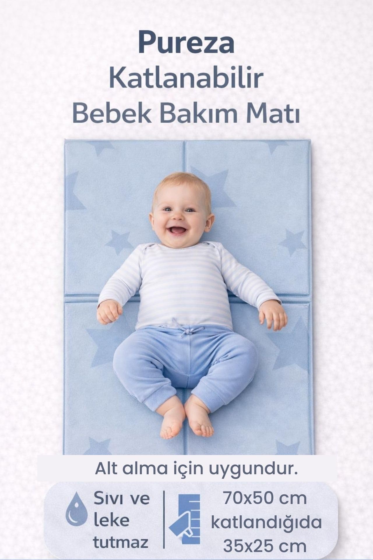 Katlanabilir Alt Değiştirme ve Bebek Bakım Matı 70×50 cm | Taşınabilir, Su Geçirmez, Hijyenik, Silin