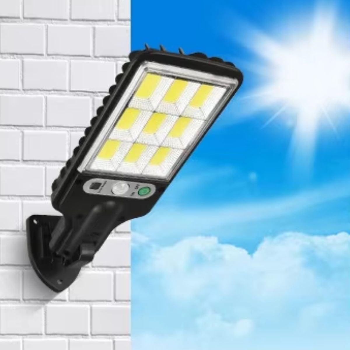 BUFFER Solar Duvar Lambası, 3 Işık Modlu, Güneş Enerjili, Hareket Sensörlü, Kumandalı, Dış Mekan LED Aydınlatma, 8.5x21.5cm