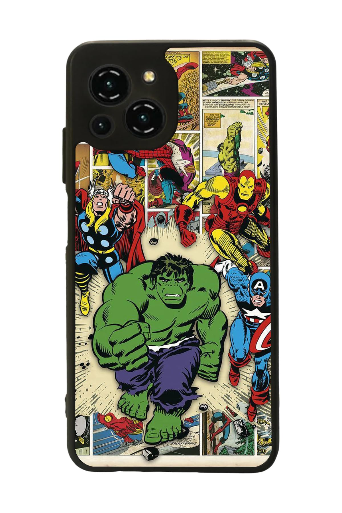 BG AKSESUAR Reeder S23 Pro Max ile Uyumlu Kılıf, Avengers Baskılı, Mat Siyah, Yumuşak Silikon, Şok E