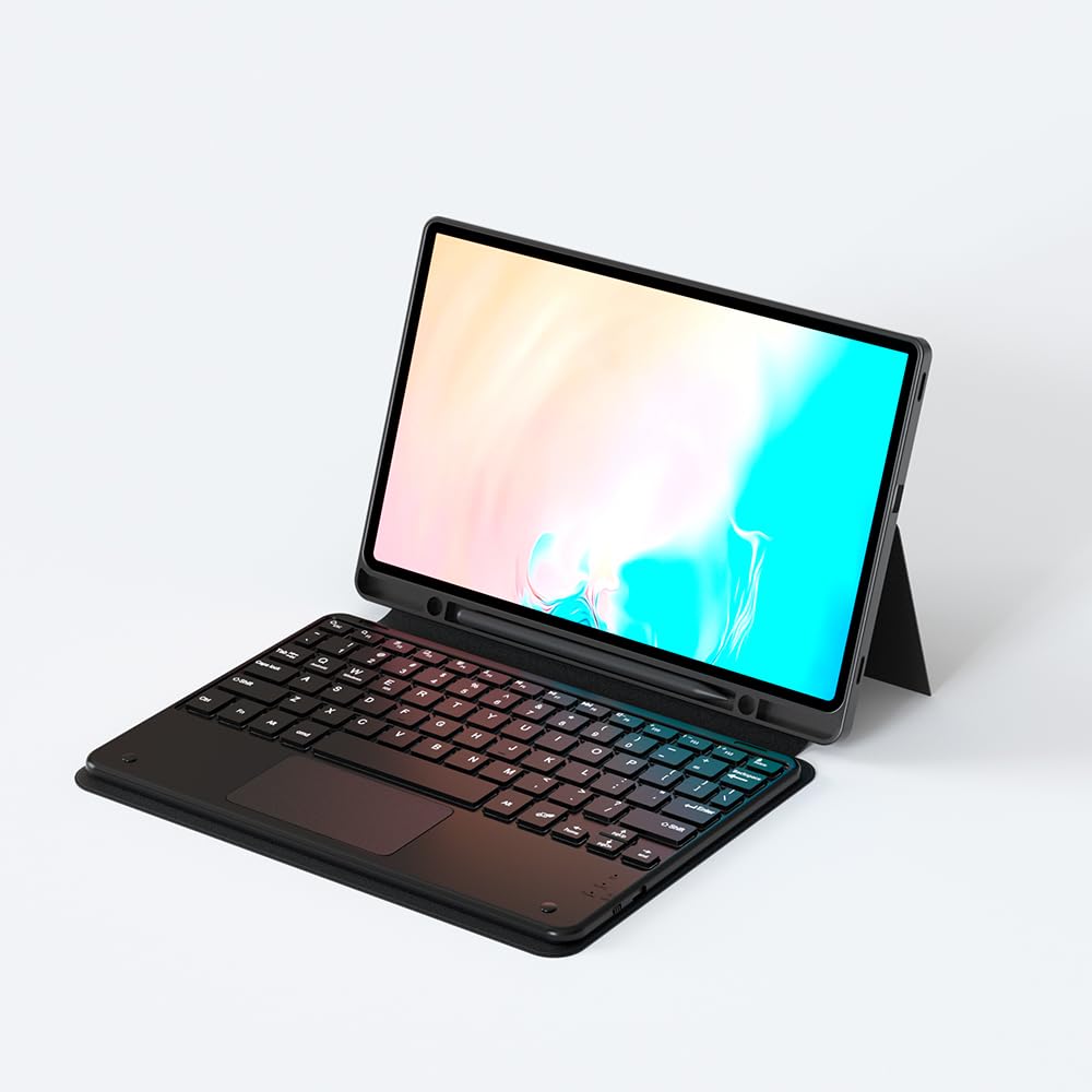 Samsung Galaxy Tab S10 FE Plus Kılıf Klavyeli Kalem Bölmeli Bluetooth Bağlantılı Standlı Tablet Kılıf Siyah