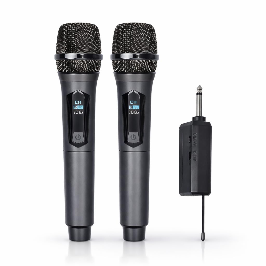 YK-MC448 Çift El Kablosuz Mikrofon Seti – 2.4G UHF Wireless, 50 m Menzil, Alıcılı, Sahne Sunum Karaoke Uyumlu