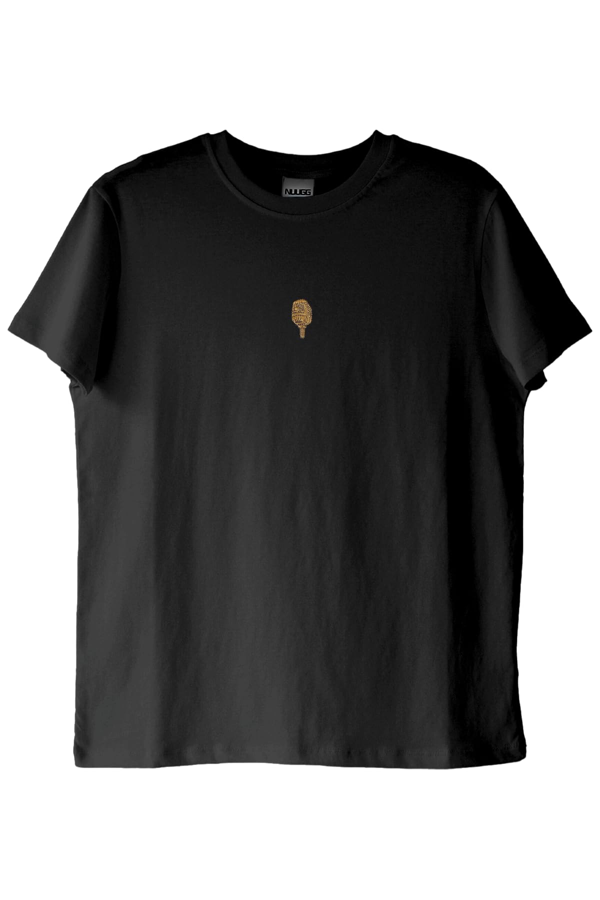Altın Mikrofon İşlemeli Müzik Siyah T-Shirt