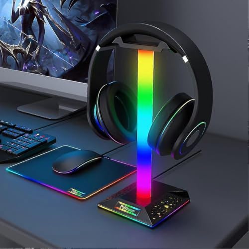 RGB Işıklı Kulaklık Standı, USB Hub Destekli, Dokunmatik Kontrol, Çift USB Port, Kaymaz Taban, Oyun ve Ofis Masası Aksesuarı