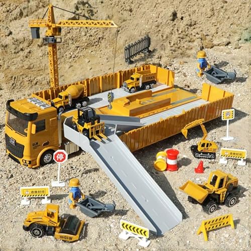 Oyuncak 64 Parça İnşaat Şantiye Seti Sesli Işıklı Açılır Mini İş Makineli Aksesuarlı