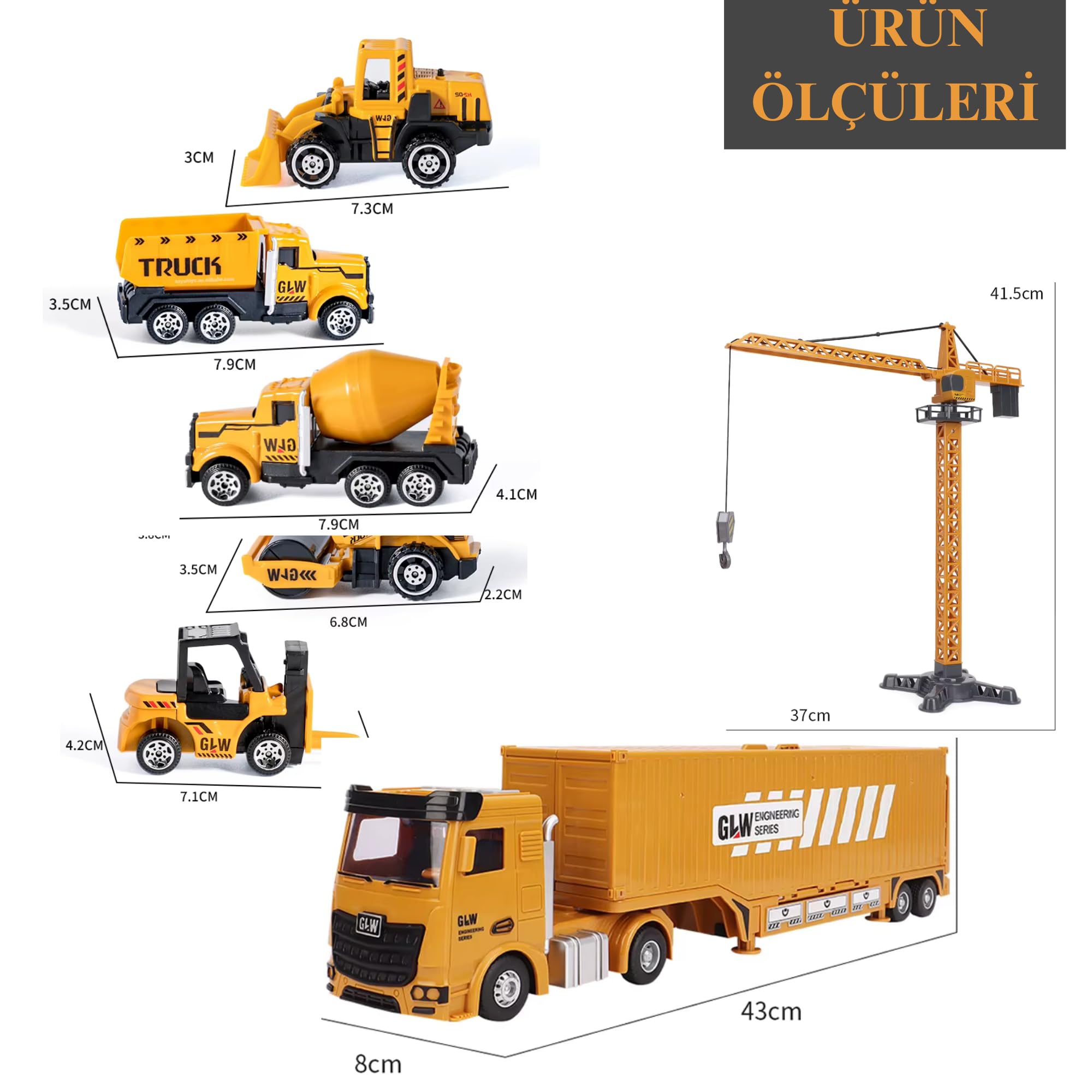 Oyuncak 64 Parça İnşaat Şantiye Seti Sesli Işıklı Açılır Mini İş Makineli Aksesuarlı