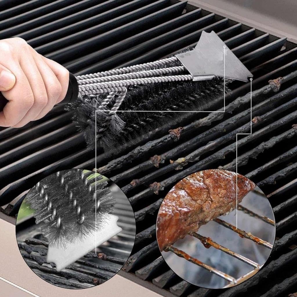 OLLEVRA Mangal Izgara Temizleme Fırçası – Paslanmaz Çelik Telli, Uzun Saplı Grill Temizlik Aparatı Mangal Temizlik Fırçası