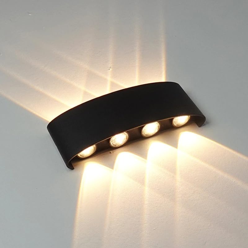 15W Dekoratif Çift Yönlü LED Duvar Apliği - 8 LED’li Modern Tasarım, Cata Kapri Dış ve İç Mekan Aydınlatma Lambası, (Siyah Kasa) (Amber Renk Işık)