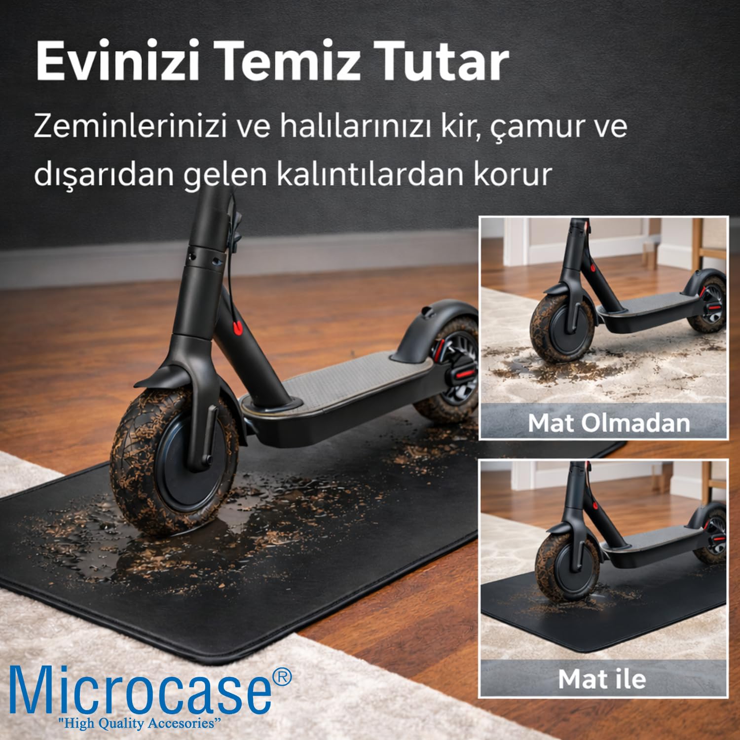 Microcase Elektrikli Scooterlar için Ev içi Park Toz Çamur Zemin Koruyucu Deri Mat 50x140 AL5508
