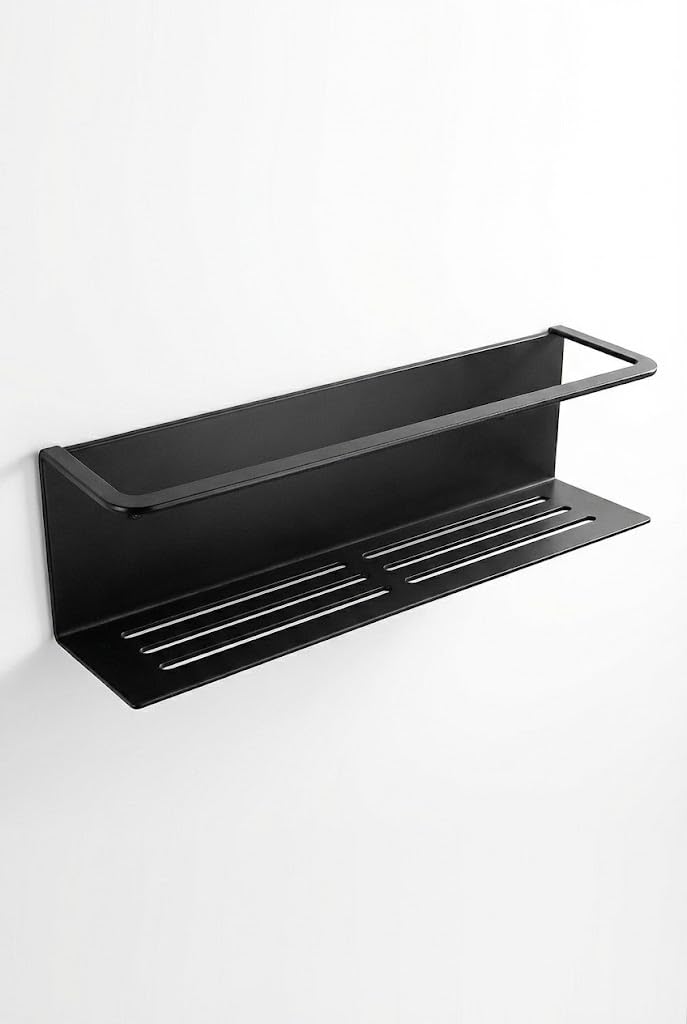 Orret Home Yapışkanlı Banyo Organizer Rafı – Paslanmaz Siyah Metal Duvar Tipi Raf – Delmeden Montajlı Suya Dayanıklı Duş Rafı – Mat Siyah Modern Duvar Organizeri Şampuanlık Sabunluk (Organizer Raf)