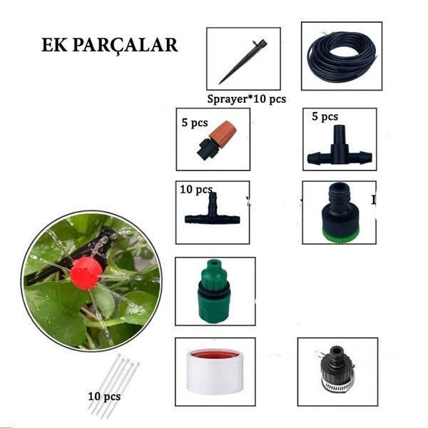 SANEC® 10 Metre Bahçe Damlama Sulama Sistemi Seti Hortum ve Ek Parçaları