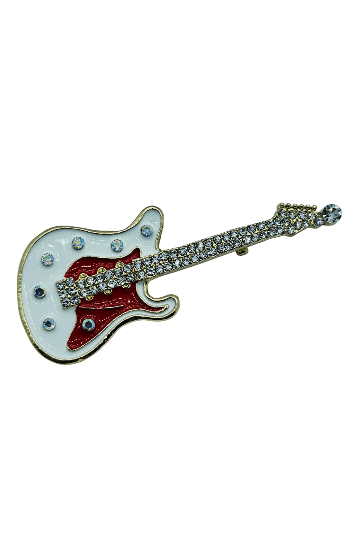 Işıltılı Elektro Gitar Figürlü Tasarım Broş – Müzik Tutkusu Yaka İğnesi