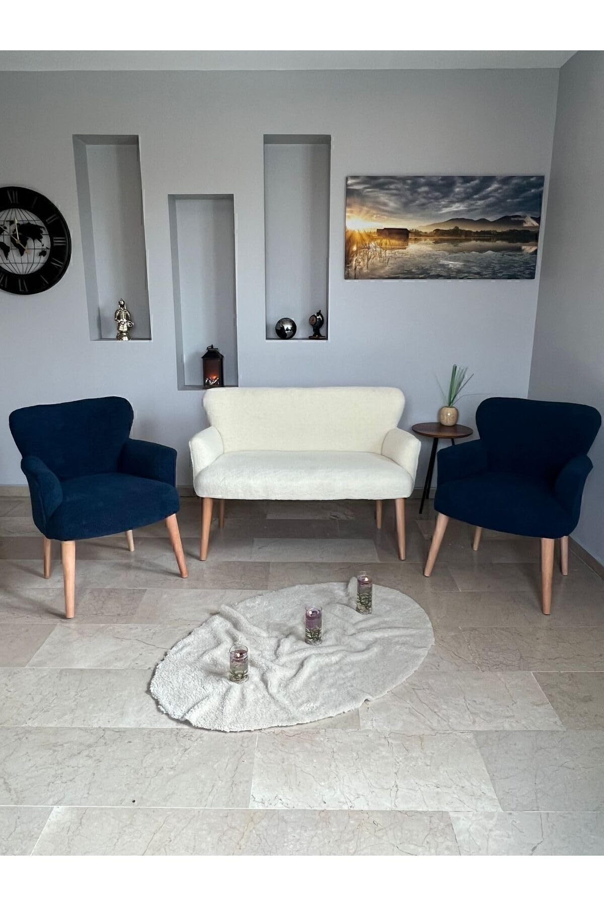 Azra Aksesuar Çay Seti Oturma Grubu, Puffy, Koltuk Takımı, Ahşap Ayak, Balkon Bahçe Mobilyası