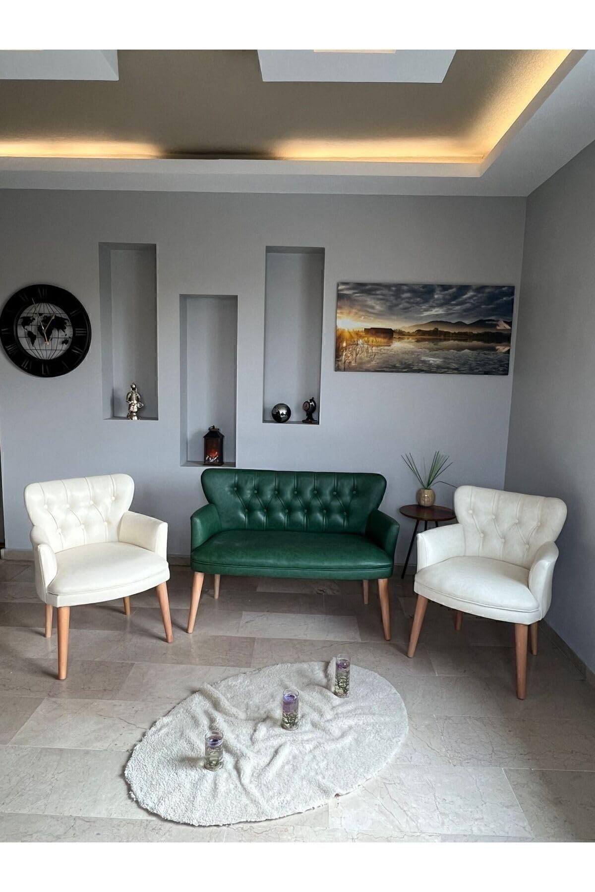 Azra Aksesuar Deri Ofis Koltuk Takimi Ahşap Mobilya Takımı Balkon Bahçe Mobilyası - Deri