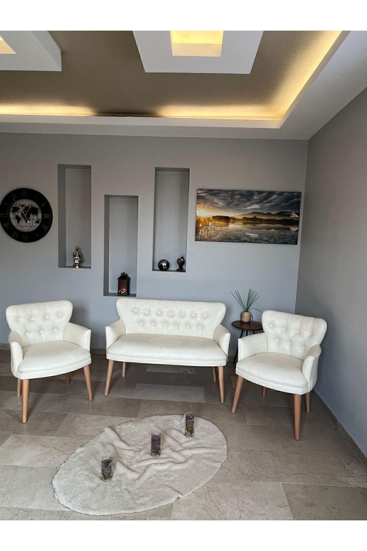 Azra Aksesuar Deri Ofis Koltuk Takimi Ahşap Mobilya Takımı Balkon Bahçe Mobilyası - Deri