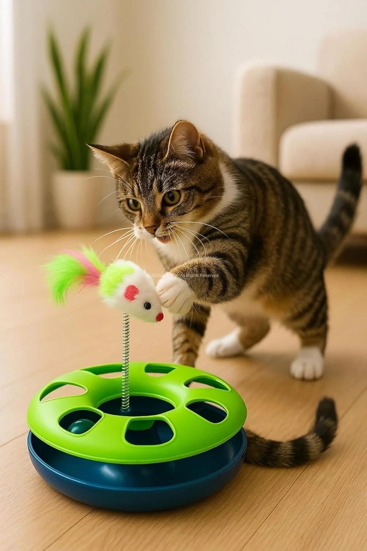 TİNEKE Çıngarak Toplu Yaylı Fareli Kedi Çember Oyuncağı Eğlence Aksesuarı Kedi Oyun Çemberi YEŞİL