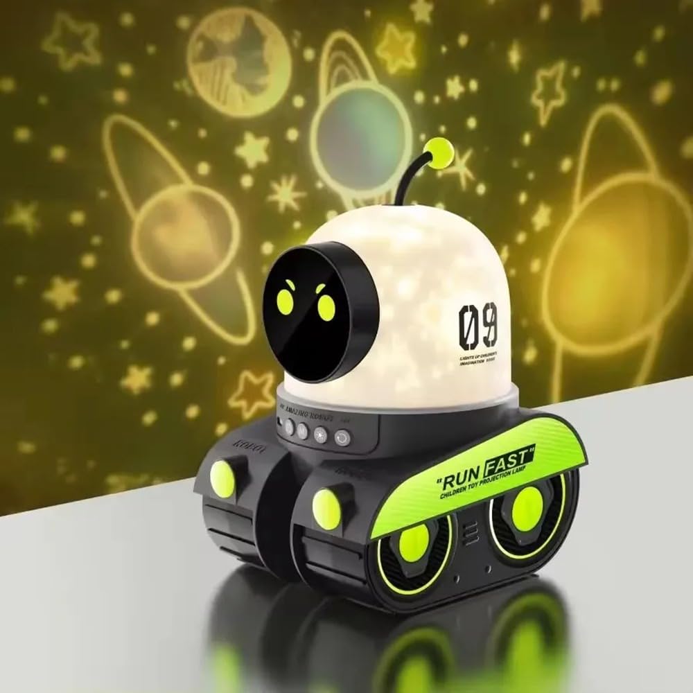 Coverzone Bluetooth Hoparlörlü Robot Araba Gece Lambası Projeksiyon | USB Şarjlı Yıldızlı Gökyüzü Projektör, Çocuk Odası Işık Efekti, Renk Değiştiren Uzay Temalı Gece Işığı | WH-E03