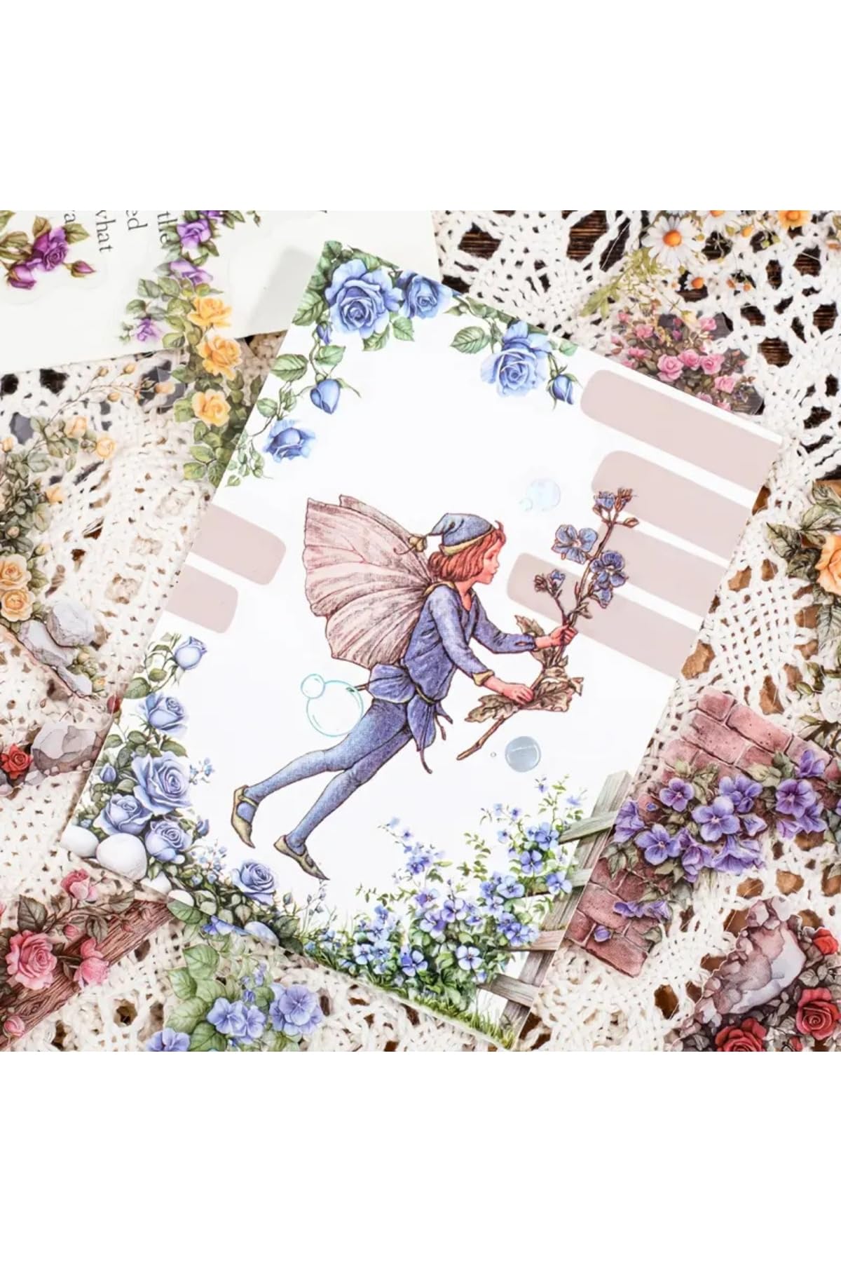 Kolbi Craft 30 Adet Şeffaf Mavi Gül Kenar Sticker Bullet Journal Scrapbook Laptop Ajanda Planlayıcı