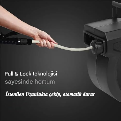 Makaralı 25 Metre Duvara Monteli 180° Döner Hortum Seti Bahçe Su Hortumu 1/2 Sulama Araç Yıkama